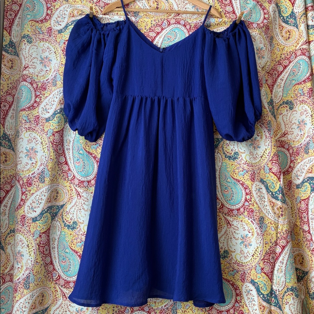 Moulinette Soeurs Anthro sz S Colbalt Blue Homecoming Dress Off Shoulder EUC